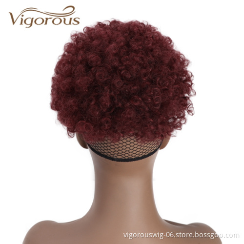 Vigorous Wholesale Cheap Kinky Curly Bang Ponytail Upo Hair Extensions Burgundy Chignon For Black Women Synthetic Afro Hair Bun